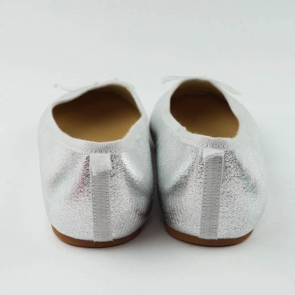 New CREWCUTS JCREW Girls Size 5 K5 Metallic Ballet Flats in Silver $59 BS623